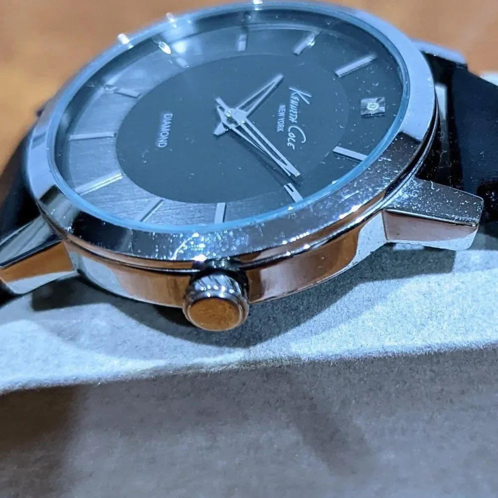 Kenneth Cole Men's New York Rock Out Diamond Analog Stainless Watch - Black Leat